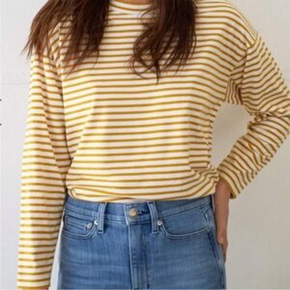 A.Y.R. The French Fry Long Sleeve Striped Boxy Top Yellow White Size XS